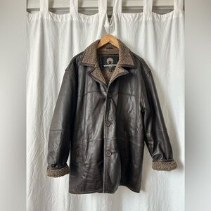 Weatherproof Dark Brown Leather Jacket with Shearling lining
